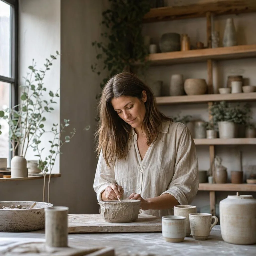 Quiet workspace with ceramics and natural light